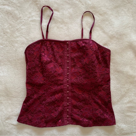Express Tops - Express Burgundy Lace Bustier Tank Top